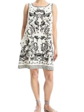Max Studio Cream Mini Dress with Black Floral Print